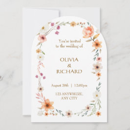 Elegante Witte & Perzik Bloemen Huwelijksuitnodigi Kaart