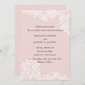 Elegante witte perzik roze kant bruiloft uitnodigi kaart (Voorkant / Achterkant)