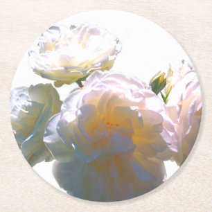 Elegante witte perzik sinaasappel blush rozen ronde kartonnen onderzetter