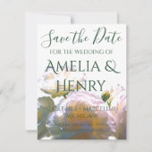 Elegante witte perzik sinaasappel blush rozen save the date (Voorkant)