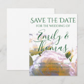 Elegante witte perzik sinaasappel blush rozen save the date (Voorkant / Achterkant)
