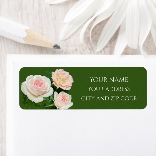 Elegante witte perzikroze rozen etiket (Insitu)