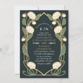 Elegante Witte Pioen Art Nouveau QR Code Bruiloft Kaart (Voorkant)