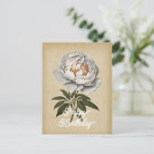 Elegante  Witte Pioen Bloem Gelukkige Verjaardag Briefkaart (Staand voorkant)