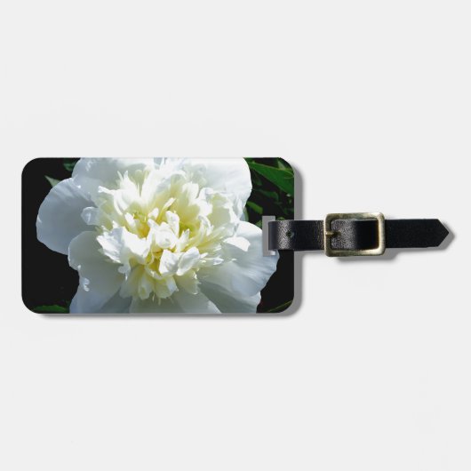 Elegante witte pioen bloemenwitte bloem foto bagagelabel (Voorkant horizontaal)