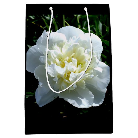 Elegante witte pioen bloemenwitte bloem foto medium cadeauzakje (Voorkant)