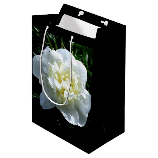 Elegante witte pioen bloemenwitte bloem foto medium cadeauzakje (Voorkant Gekanteld)