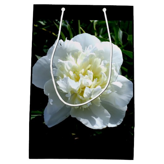 Elegante witte pioen bloemenwitte bloem foto medium cadeauzakje (Achterkant)