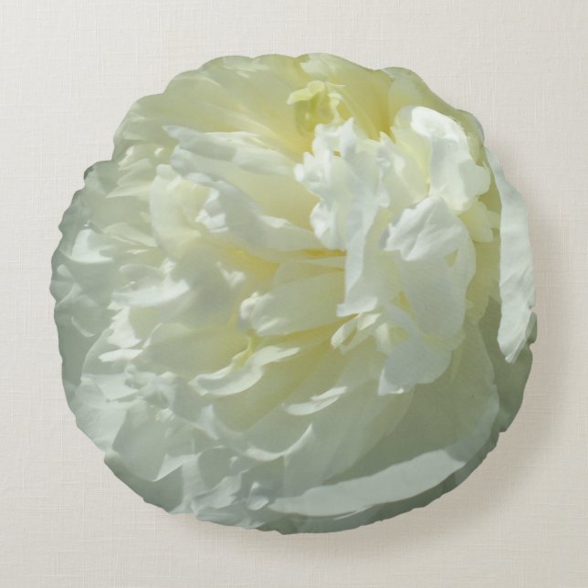 Elegante witte pioen bloemenwitte bloem foto rond kussen (Voorkant)