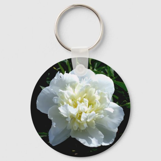 Elegante witte pioen bloemenwitte bloem foto sleutelhanger (Voorkant)