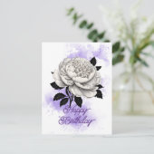 Elegante Witte Pioen Paarse Splash Verjaardag Briefkaart (Staand voorkant)