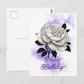 Elegante Witte Pioen Paarse Splash Verjaardag Briefkaart (Voorkant / Achterkant)