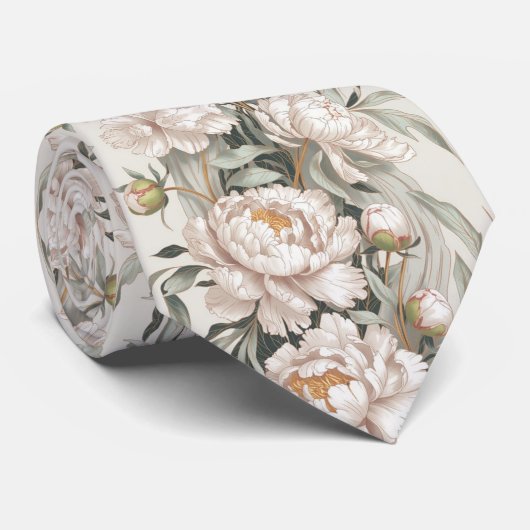 Elegante Witte Pioen Stropdas (Opgerold)