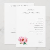 Elegante witte pioen trouwceremonie programmakaart (Voorkant / Achterkant)