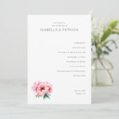 Elegante witte pioen trouwceremonie programmakaart (Staand voorkant)