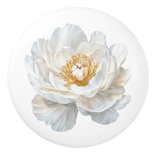 Elegante witte pioenbloem Franse boerderij Keramische Knop (Voorkant)