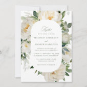 Elegante witte pioenrozen bruiloft kaart (Voorkant)