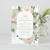 Elegante witte pioenrozen bruiloft kaart (Staand voorkant)