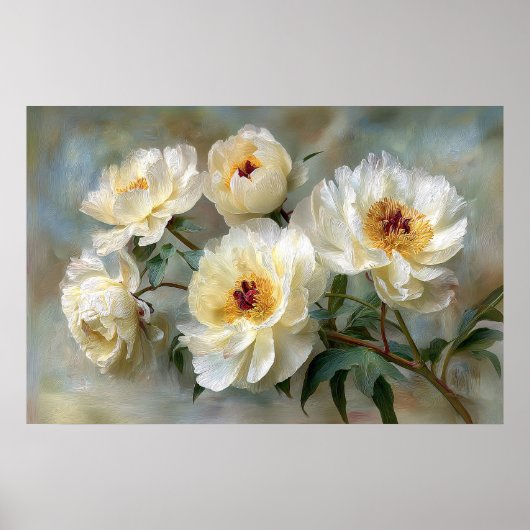 Elegante Witte Pioenrozen in Bloei Poster (Voorkant)