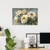 Elegante Witte Pioenrozen in Bloei Poster (Thuiskantoor)