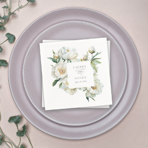 Elegante Witte Pioenrozen Waterverf Bloemige Trouw Servet