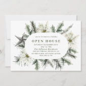 Elegante Witte Poinsettia Boho Kerst Open Huis Kaart (Voorkant)