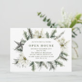 Elegante Witte Poinsettia Boho Kerst Open Huis Kaart (Staand voorkant)