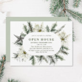 Elegante Witte Poinsettia Boho Kerst Open Huis Kaart