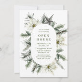 Elegante Witte Poinsettia Boho Kerst Open Huis Kaart (Voorkant)