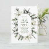 Elegante Witte Poinsettia Boho Kerst Open Huis Kaart (Staand voorkant)