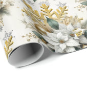 Elegante witte poinsettia kerst cadeaupapier (Rol Hoek)