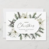 Elegante Witte Poinsettia Kerst Corporate Feestdagenkaart (Voorkant)