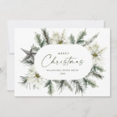 Elegante Witte Poinsettia Kerst Corporate Feestdagenkaart (Voorkant)