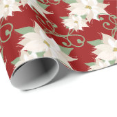Elegante witte poinsettia patroon wervelt Kerstmis Cadeaupapier (Rol Hoek)