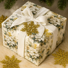 Elegante Witte Poinsettia Vakantie- & Winterhuweli Cadeaupapier