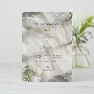 Elegante witte polka stip tule & gouden ringen tro kaart
