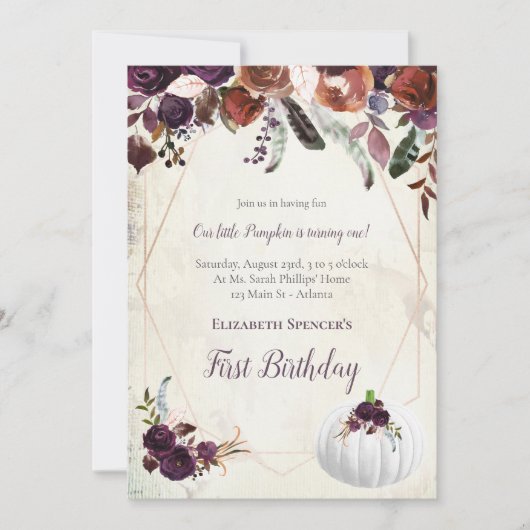 Elegante witte pompoen Baby eerste verjaardag Kaart (Voorkant)