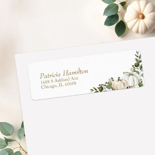 Elegante witte pompoen groen herfst bruiloft etiket