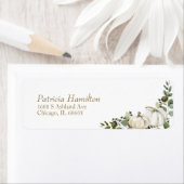 Elegante witte pompoen groen herfst bruiloft etiket (Insitu)
