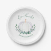 Elegante witte pompoen groene bladeren Thanksgivin Papieren Bordje (Voorkant)