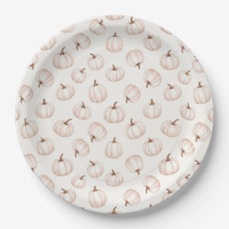 Elegante Witte Pompoen Herfst Papieren Bordje
