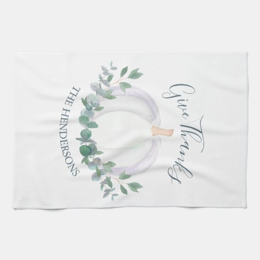 Elegante witte pompoen Thanksgiving Theedoek (Horizontaal)