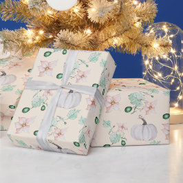 Elegante Witte Pompoen Waterverf Kunstpatroon Cadeaupapier