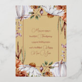 Elegante witte pompoenen en bloemen roze gouden sc folie feestdagenkaart (Voorkant)