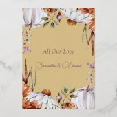 Elegante witte pompoenen en bloemen roze gouden sc folie feestdagenkaart (Achterkant)