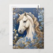 Elegante witte Pony en vergeet-me-nots Briefkaart (Voorkant / Achterkant)