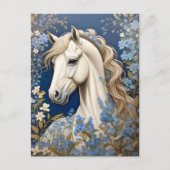 Elegante witte Pony en vergeet-me-nots Briefkaart (Voorkant)