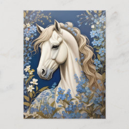 Elegante witte Pony en vergeet-me-nots Briefkaart