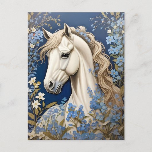 Elegante witte Pony en vergeet-me-nots Briefkaart (Voorkant)