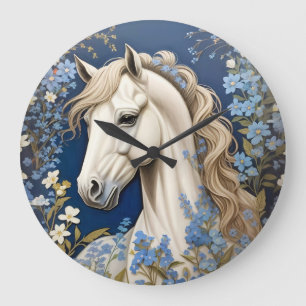 Elegante witte Pony en vergeet-me-nots Grote Klok